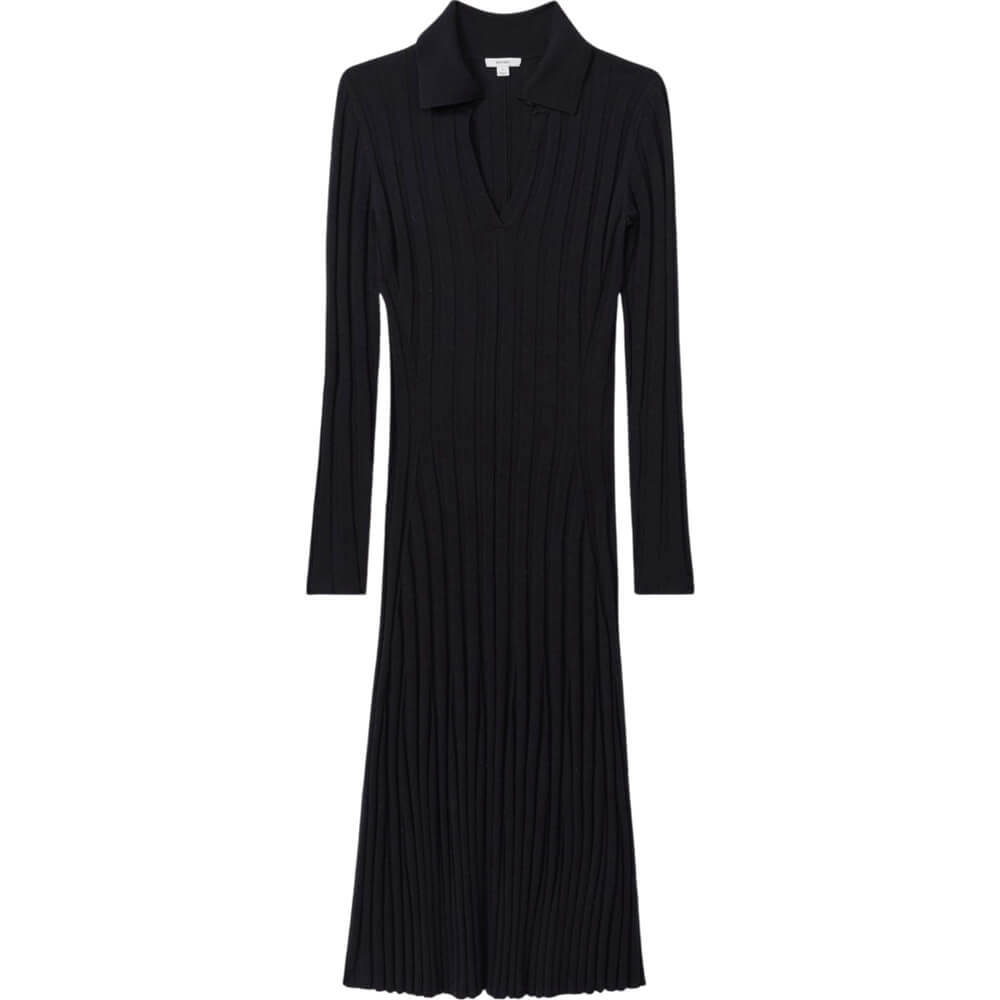 REISS WINNIE Knitted Open Collar Midi Dress